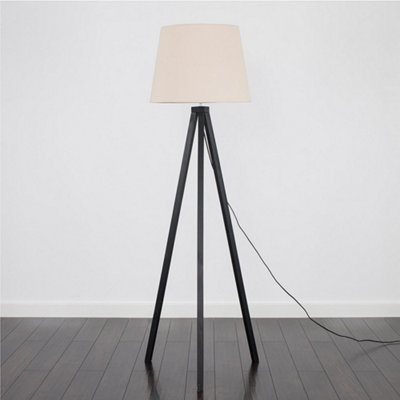 ValueLights Modern Black Wood Tripod Floor Lamp With Beige Shade