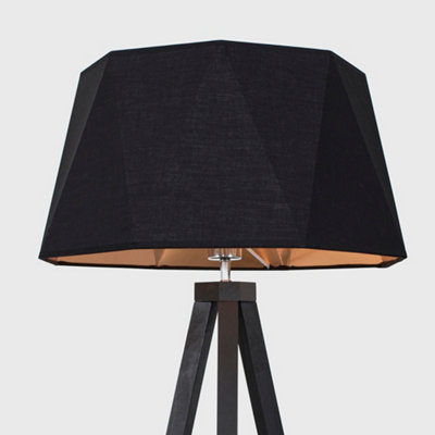 ValueLights Modern Black Wood Tripod Floor Lamp With Black Copper Light Shade