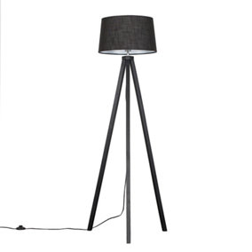 ValueLights Modern Black Wood Tripod Floor Lamp With Black Shade