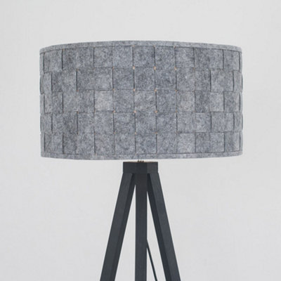 ValueLights Modern Black Wood Tripod Floor Lamp With Grey Weave Fabric Shade