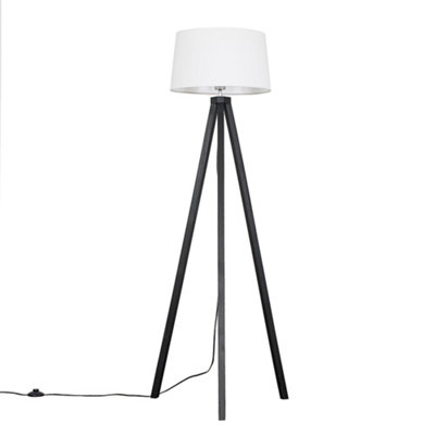 ValueLights Modern Black Wood Tripod Floor Lamp With White Shade