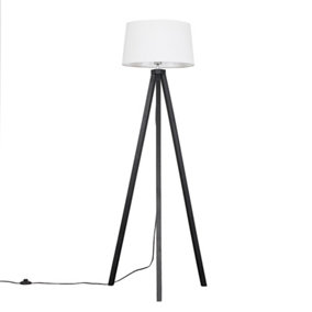ValueLights Modern Black Wood Tripod Floor Lamp With White Tapered Shade - Includes 6w LED GLS Bulb 3000K Warm White