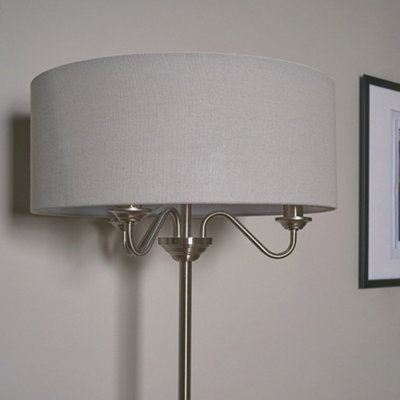 ValueLights Modern Brushed Chrome 3 Way Multi Arm Floor Lamp With Grey Linen Slimline Drum Shade