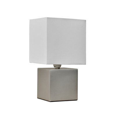 ValueLights Modern Brushed Chrome Cube Touch Dimmer Bedside Table Lamp With White Shade