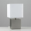 ValueLights Modern Brushed Chrome Cube Touch Dimmer Bedside Table Lamp With White Shade