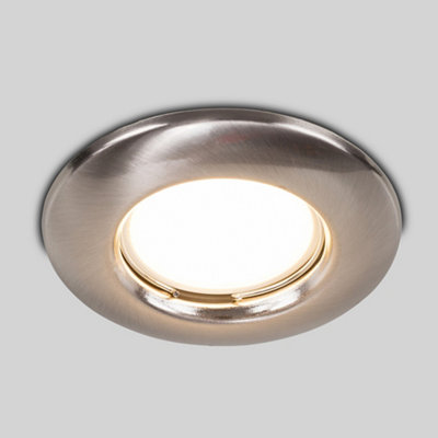 ValueLights Modern Brushed Chrome GU10 Fixed Recessed Ceiling Spotlight Downlight - Complete with 1 x 5W GU10 Cool White LED Bulb