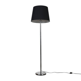 ValueLights Modern Brushed Chrome Metal StAndard Floor Lamp With Black Shade
