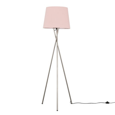 ValueLights Modern Brushed Chrome Metal Tripod Floor Lamp With Pink ...