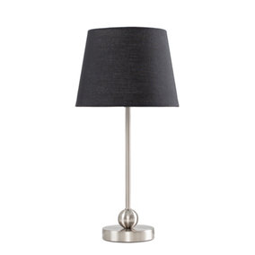 ValueLights Modern Brushed Chrome Single Stem Metal Ball Table Lamp With Black Tapered Shade