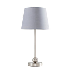 ValueLights Modern Brushed Chrome Single Stem Metal Ball Table Lamp With Grey Shade