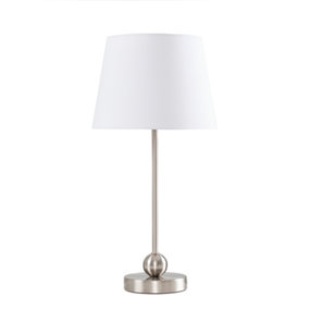 ValueLights Modern Brushed Chrome Single Stem Metal Ball Table Lamp With White Shade