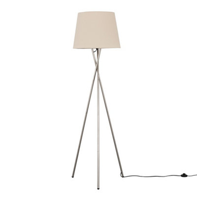 ValueLights Modern Brushed Chrome Tripod Floor Lamp With Beige Shade