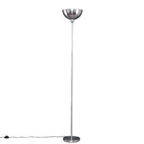 ValueLights Modern Brushed Chrome Uplighter Floor Lamp With Bowl Shaped Shade - Includes 6w LED GLS Bulb 3000K Warm White