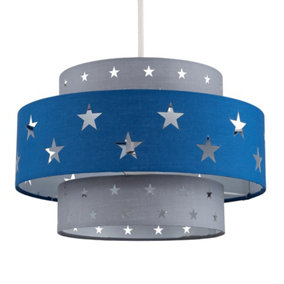 ValueLights Modern Children's Blue And Light Grey Cut Out Star Design Ceiling Pendant Light Shade