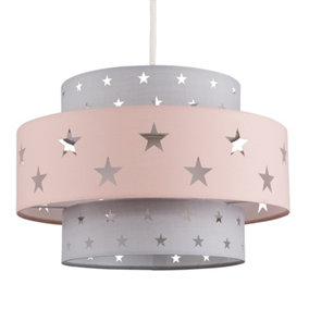 ValueLights Modern Children's Pink And Light Grey Cut Out Star Design Ceiling Pendant Light Shade