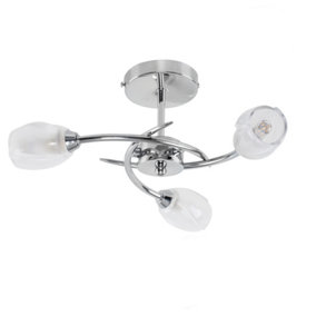 ValueLights Modern Chrome 3 Way LED Ceiling Light with Frosted Glass Shades - Supplied with 3 x 3W G9 LED Bulbs