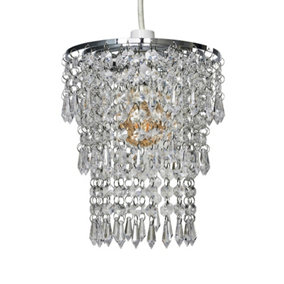 ValueLights Modern Chrome Chandelier Ceiling Pendant Light Shade With Clear Acrylic Jewel Droplets
