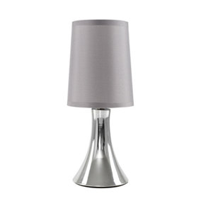 ValueLights Modern Chrome Curved Base Dimmable Touch Table Lamp With Grey Fabric Shade