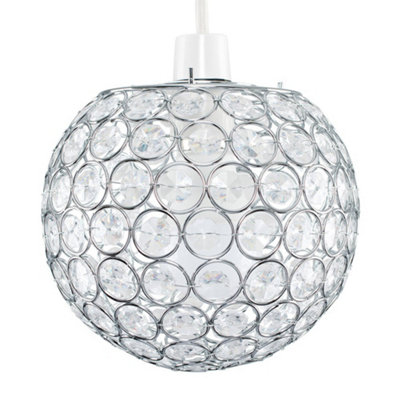 ValueLights Modern Chrome Globe Ceiling Light Shade With Acrylic Crystal Effect Jewels