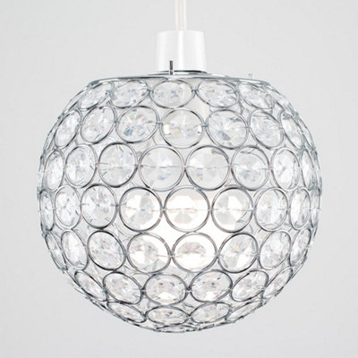 ValueLights Modern Chrome Globe Ceiling Light Shade With Acrylic Crystal Effect Jewels