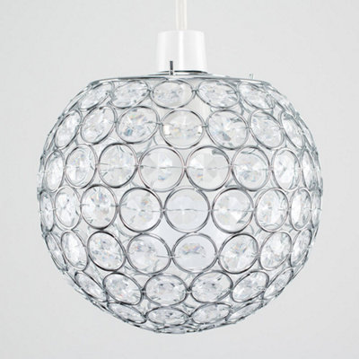 ValueLights Modern Chrome Globe Ceiling Light Shade With Acrylic Crystal Effect Jewels