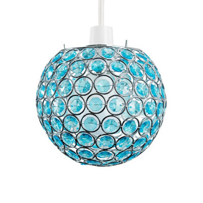 ValueLights Modern Chrome Globe Ceiling Light Shade With Teal Acrylic Crystal Effect Jewels