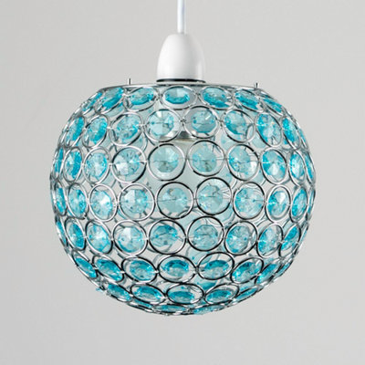 ValueLights Modern Chrome Globe Ceiling Light Shade With Teal Acrylic Crystal Effect Jewels