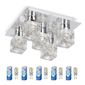 ValueLights Modern Chrome Ice Cube 5 Way Flush Ceiling Spotlight - Complete 3w G9 LED Light Bulbs 3000K Warm White