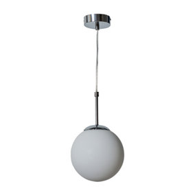 ValueLights Modern Chrome & Opal Glass Globe Shade Ceiling Pendant Light Fitting - Includes 4w LED Globe Bulb 3000K Warm White