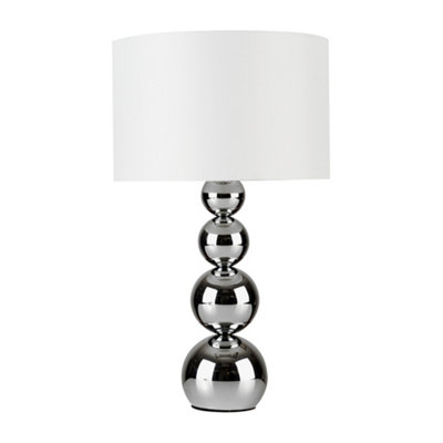 ValueLights Modern Chrome Stacked Balls Table Lamp With White Faux Silk Shade