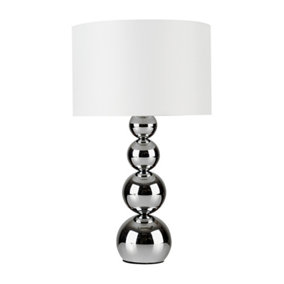 ValueLights Modern Chrome Stacked Balls Table Lamp With White Faux Silk Shade