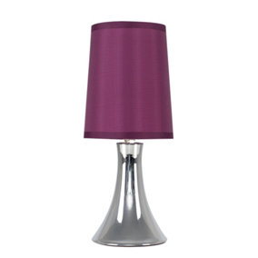 ValueLights Modern Chrome Trumpet Touch Table Lamp With Purple Fabric Shade