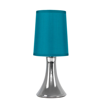 ValueLights Modern Chrome Trumpet Touch Table Lamp With Turquoise Teal Fabric Shade