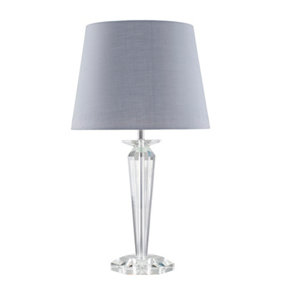 ValueLights Modern Clear Genuine K9 Crystal Base Table Lamp With Grey Shade