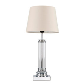 ValueLights Modern Clear Glass Column Design Touch Table Lamp With Beige Shade