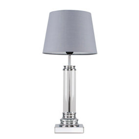 ValueLights Modern Clear Glass Column Design Touch Table Lamp With Grey Shade