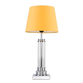 ValueLights Modern Clear Glass Column Design Touch Table Lamp With Mustard Shade