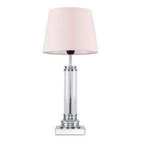 ValueLights Modern Clear Glass Column Design Touch Table Lamp With Pink Shade