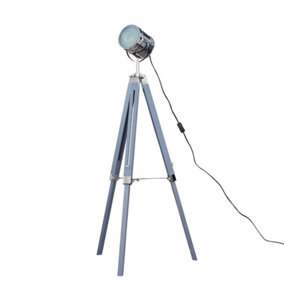 ValueLights Modern Cool Grey & Chrome Industrial Adjustable Spotlight Tripod Floor Lamp With LED GLS Bulb in Warm White