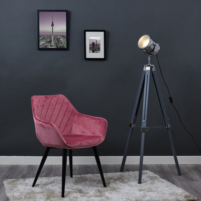 ValueLights Modern Cool Grey & Chrome Industrial Adjustable Spotlight Tripod Floor Lamp With LED GLS Bulb in Warm White