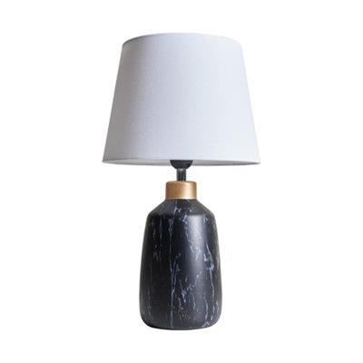 ValueLights Modern Copper Caped Black Marble Effect Table Lamp With White Shade