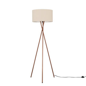 ValueLights Modern Copper Effect Metal Tripod Floor Lamp With Beige Shade