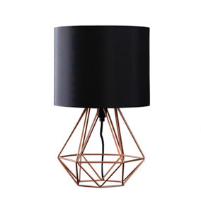 ValueLights Modern Copper Metal Basket Cage Bed Side Table Lamp With Black Fabric Shade With LED Golfball Bulb In Warm White