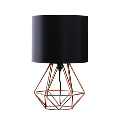 ValueLights Modern Copper Metal Basket Cage Bed Side Table Lamp With Black Fabric Shade