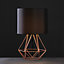 ValueLights Modern Copper Metal Basket Cage Bed Side Table Lamp With Black Fabric Shade