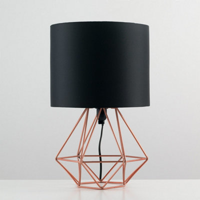 ValueLights Modern Copper Metal Basket Cage Bed Side Table Lamp With Black Fabric Shade