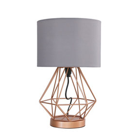 ValueLights Modern Copper Metal Basket Cage Touch Table Lamp With Grey Shade