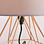 ValueLights Modern Copper Metal Basket Cage Touch Table Lamp With Grey Shade