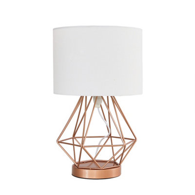 ValueLights Modern Copper Metal Basket Cage Touch Table Lamp With White Shade