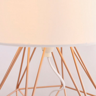ValueLights Modern Copper Metal Basket Cage Touch Table Lamp With White Shade
